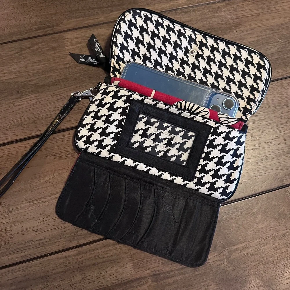 Vera Bradley Retired Deco Daisy & Houndstooth Wristlet Wallet w Checkbook Holder